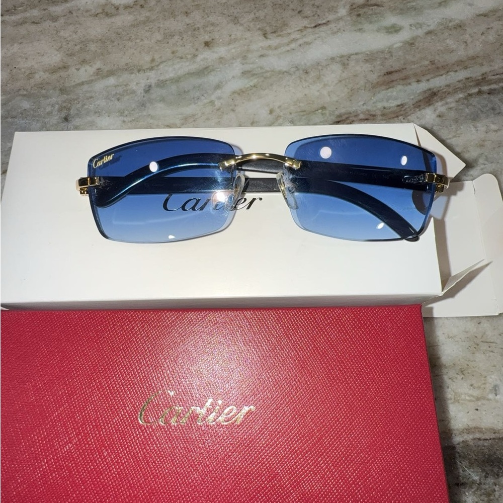 Cartier Gold and Blue Rimless Eyewear